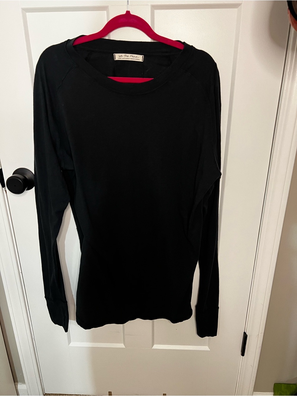 Free People Black Long Sleeve Top with Pink Pocket Accent